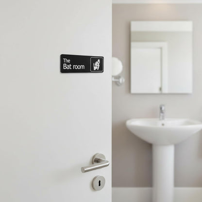 Falnvita Funny The Bat Room Sign - Heroic Themed Bathroom Decor for Office & Home - Humorous Restroom Door Plaque, Unique Gift for Comic Fans, Sleek Black Wall Art