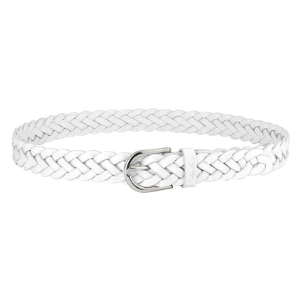 Falari Women's Leather Braided Belt 6007 - White-S