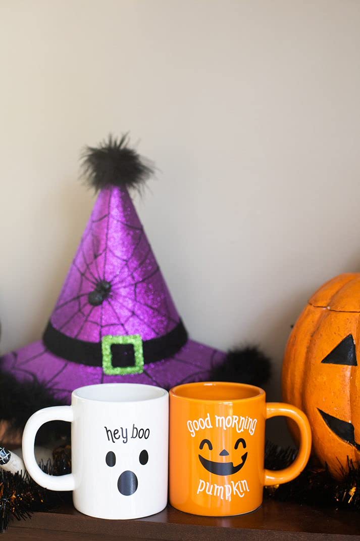 Pearhead Halloween Coffee Mug Set of 2 Fall Pumpkin Ghost Ceramic Cups 16oz Microwave Dishwasher Safe Autumn Gift