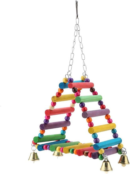 Parrot Swing, Bird Parakeets Wooden Toys Foraging Wall Hanging Standing Toy Climbing Hammock Swing Colorful Chewing Ladder Bird Cages Perch Accessories Lovebirds Finch Budgerigars Cockatiel Mynah