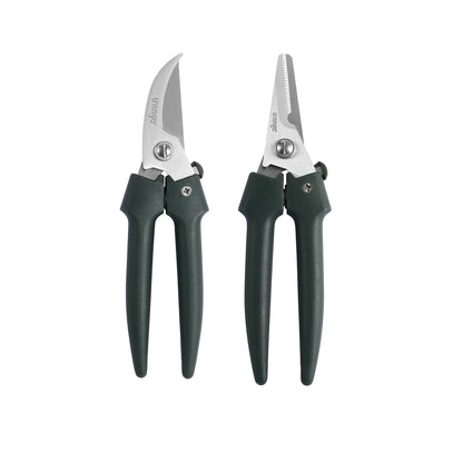 LIVINGO 7.5 Inch Garden Pruning Shears Set, Stainless Steel Straight & Curved Blades with Spring Lock, Hand Pruners for Trimming Plants, Flowers, Herbs and Small Branches