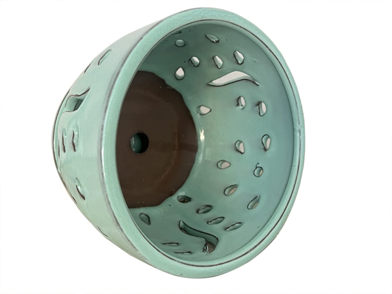 Beitewei Orchid Pots with Holes Round Ceramic Flower Container Succulent Plant Planter Butterfly Pot Saucer Windowsill Contemporary Home Decoration (6 Inch, Light Green)