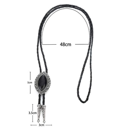 Bjesinmo Leather Bolo Tie with Black Olive Stone Pendant Western Neck Ties for Men Vintage Cowboy Necktie Turquoise American Style Fashion Accessories