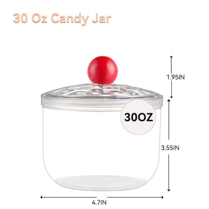 2 Pack Candy Jars with Lids - 30 & 30 OZ Clear Plastic Cookie Storage Containers Airtight Apothecary Canisters for Kitchen Home Decorative Pantry Office Party Organize Sugar Tea Coffee Snacks