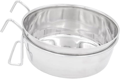INDIPETS Coop Cup with Hook/Wire Holder: Pet Water and Food Bowl | 20 oz, Stainless Steel (PN: 800115)