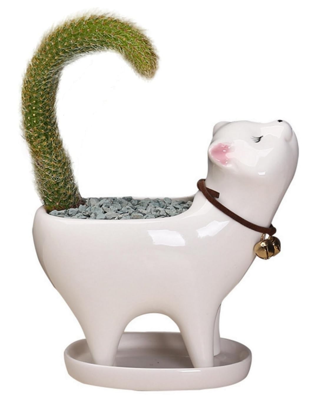 zmgmsmh Ceramic Succulent Plant Pot Cactus Plant Pot Flower Pot Container Planter with Drainage Hole Home Office Desk Garden Gift Idea Animal Shaped Flower Pot Cute Vase Pot (White Cat)