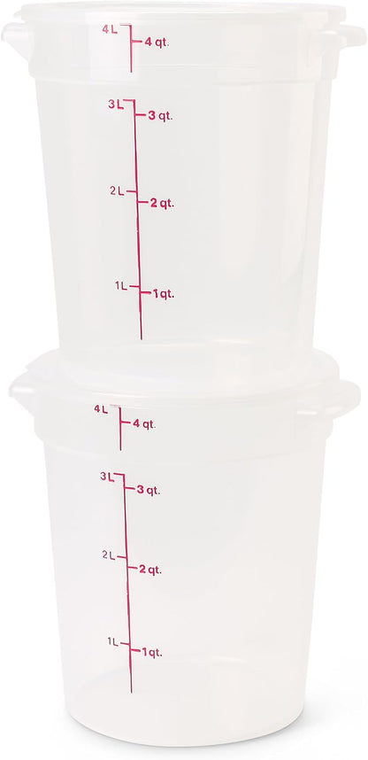 Cambro Food Storage Containers with Lids (BPA-Free) - 4 Quart - Food Grade Buckets with Lids (2 Pack) - For Dough Proofing and Brining (Translucent)