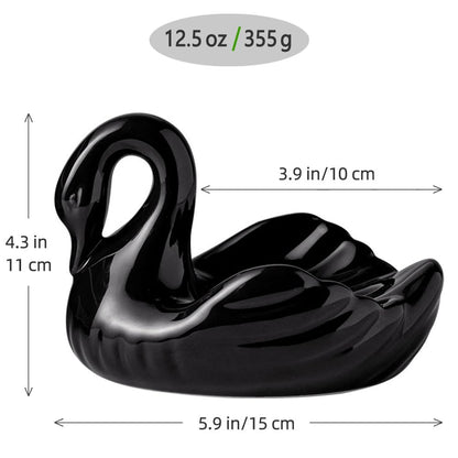 Draining Soap Dish, Elegant Swan Shape, Fluted Design, Cute Ceramic Tray(Black)