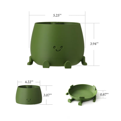 TOPOLA Happy Face Planter, 5.2 Inches Plastic Plant Pot, Self Watering Plant Pot with Drainage Holes for Indoor Outdoor, Succulent Pot, Funny Flower Pot, Dark Green