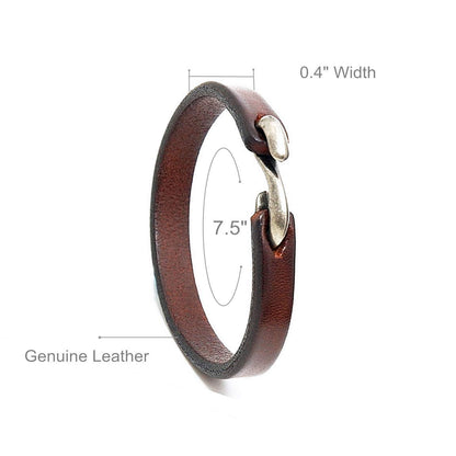 CJMILADO Mens Genuine Leather Bracelet - Handmade Adjustable Leather Cuff Bracelet punk Style leather wrap Wristband for Men (S-Hook Brown)