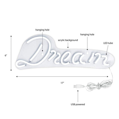Isaac Jacobs 17" by 6" inch LED Neon Blue “Dream” Wall Sign For Cool Light, Wall Art, Bedroom Decorations, Home Accessories, Party, and Holiday Decor: Powered by USB Wire (DREAM)