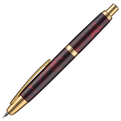 Jinhao 10 Press Fountain Pen with Box, Marble Red Retractable Extra Fine Nib with Ink Converter Set (Golden Clip)