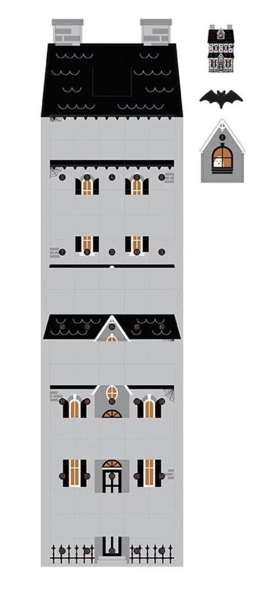 Riley Blake Frank and Friends Haunted House Countdown Felt Panel by My Mind’s Eye | Halloween Advent Calendar Sewing Kit | Preprinted Felt Panel 28 1/4" x 68 1/2" | Finished 16.5" x 30"
