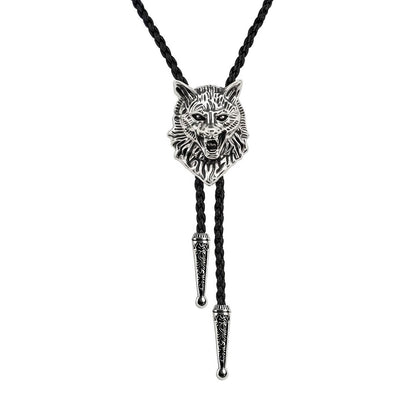 JPJZY BRBAM Retro 3D Animal Pendant Bolo Tie Western Cowboy Leather Bolo Necktie for Men's Accessories Collection (Wolf 1 - Silver)