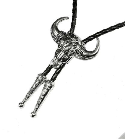GURANSE 3D Silver Bull Skull head Bolo tie With Cowboy Western Style Necktie
