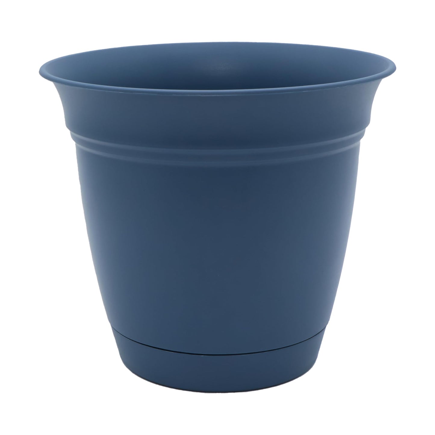 The HC Companies Eclipse Round Planter with Saucer - Outdoor & Indoor Plant Pot with Drainage Holes - Lightweight, UV-Resistant Plastic Pots for Plants, Flowers & Herbs (16" Slate Blue, Pack of 1)