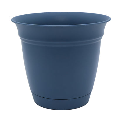 The HC Companies Eclipse Round Planter with Saucer - Outdoor & Indoor Plant Pot with Drainage Holes - Lightweight, UV-Resistant Plastic Pots for Plants, Flowers & Herbs (16" Slate Blue, Pack of 1)