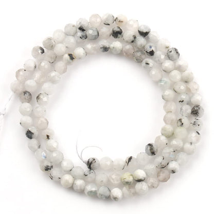 Song Xi 180pcs 2mm Natural Blackpoint Moonstone Gemstone Beads Faceted Round Loose Stone Beads for Jewelry Making