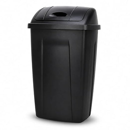SKYREN 13 Gallon Kitchen Trash Can with Swing Top Lid, Plastic Garbage Bin for Home, Office, Laundry Room, Pantry or Dorm, Black