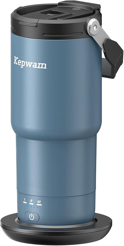 Kepwam Self-Heating Travel Mug 20oz, Temperature-Controlled Coffee Warmer Mug, Smart Travel Coffee Mug Keep Coffee Drinks Hot, Heated Mug Great for Driver Outdoor Fits Car Cup Holders