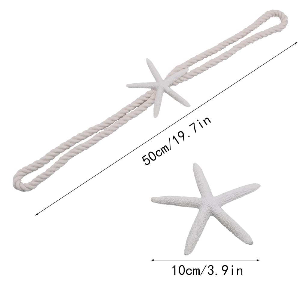 Starfish Curtain Tiebacks - Hand-Woven Rope Tiebacks for Indoor & Outdoor Decor, Perfect for Coastal Bedroom Curtains & Living Room Window Decor(4PCS)