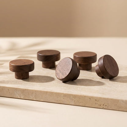 EasTeebw Mid Century Modern Walnut Mushroom Knobs for Cabinet,Drawer,Dresser and Closet Doors.Round Vintage Brown Wooden Crafts Furniture Knobs,Pulls and Handles (1.38‘’ Round Knobs, 6)