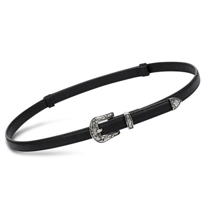 SUOSDEY Western Skinny Leather Belts for Women Adjustable Thin Waist Belt for Dresses with Vintage Buckle