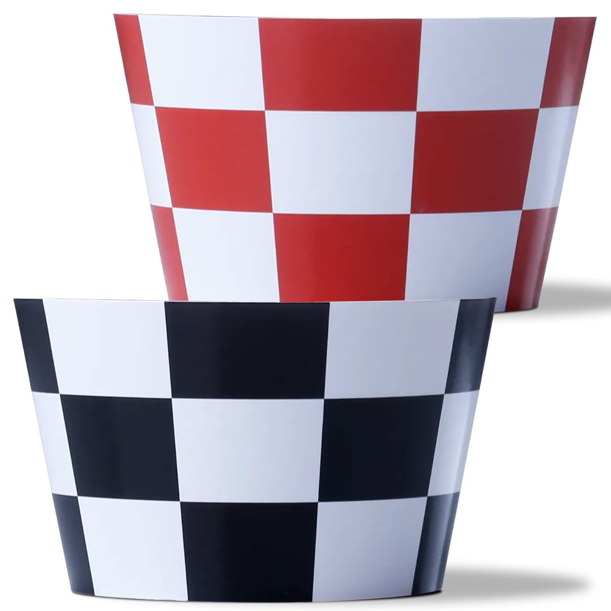 Race-Themed Checkered Cupcake Wrappers, Set of 42 - Red Checkered and Black and White Checker Pattern Cupcake Wrappers for Race Car Party Supplies by Pretty Cute Studios