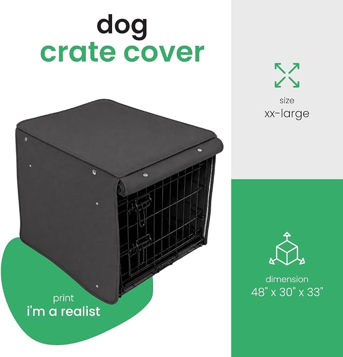 Molly Mutt I'm a Realist Dog Crate Cover, 100% Cotton Canvas Cover with 2 Roll-Up Panels, Ideal for Dog or Cat Crate, Durable, Washable, and Free of Harmful Chemicals, 48" x 30" x 33"