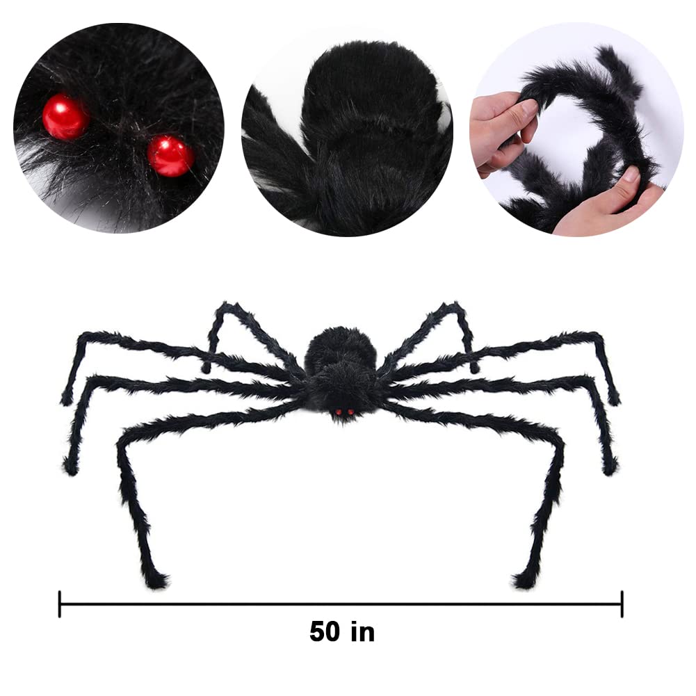 UMEELR Halloween Decorations Outdoor, 200" Web & 50" Giant Spider, Scary Fake Spider with Triangular Huge Web for Yard Lawn Haunted House Decor