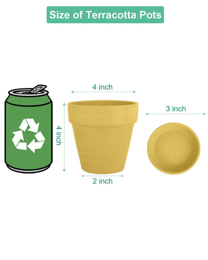vensovo 4 Inch Small Yellow Terracotta Plant Pots with Saucer - 6 Pack Clay Flowerpots with Drainage, Great for Indoor Outdoor Plants, Crafts, Wedding Favor