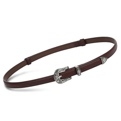 SUOSDEY Western Skinny Leather Belts for Women Adjustable Thin Waist Belt for Dresses with Vintage Buckle