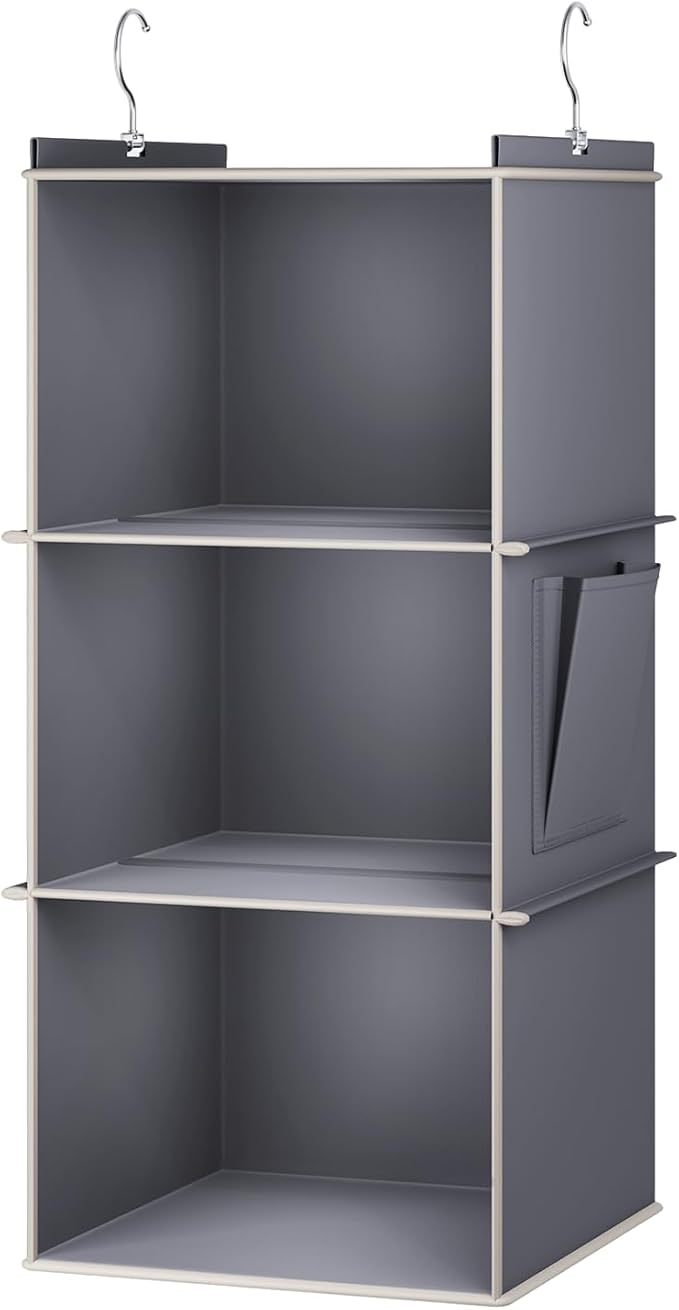 YOUDENOVA Hanging Closet Organizer, 3-Shelf Closet Hanging Storage Shelves