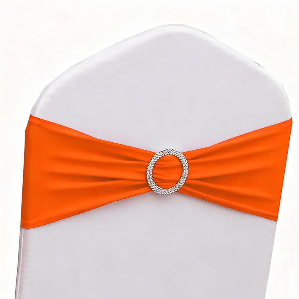 Gankar Burnt Orange Chair Sashes 50 Pack, Spandex Halloween Chair Sashes, Orange Chairs Bands for Party Banquet Theme Event Decor