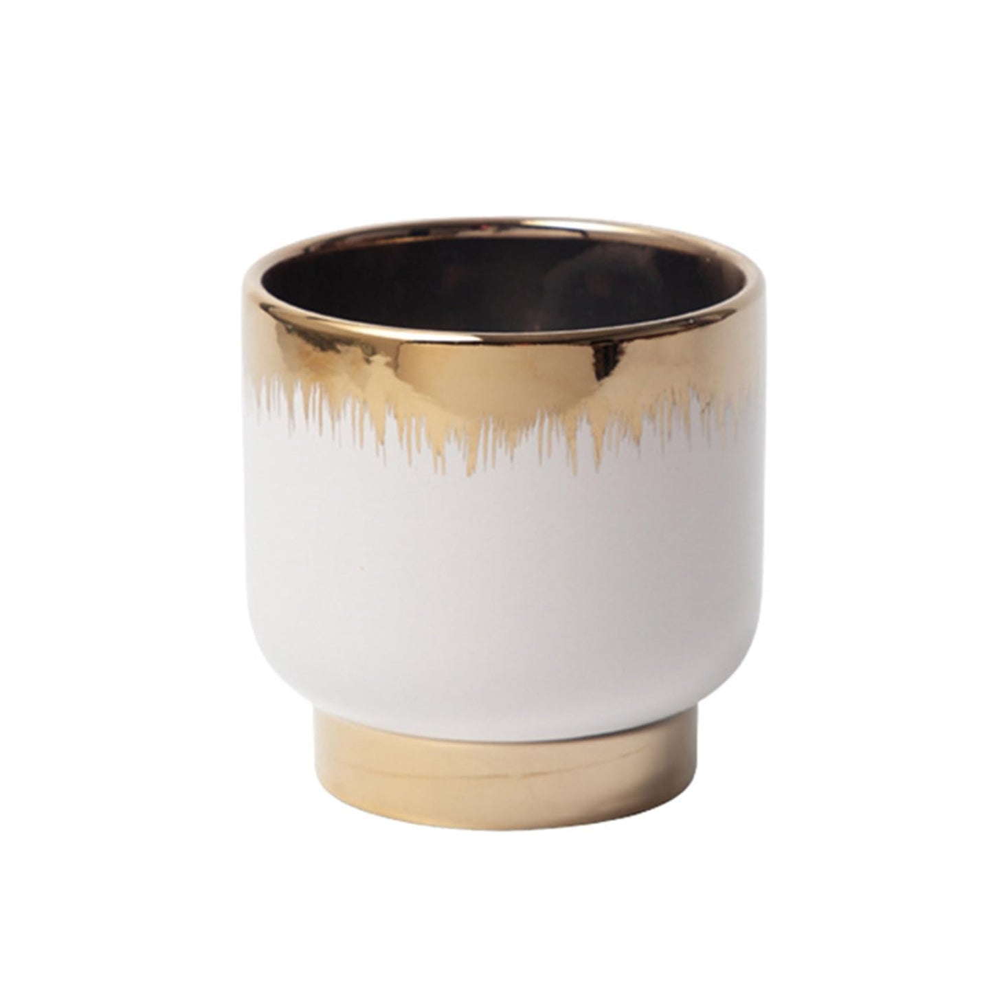 NEONWE White Ceramic Planters, Gold Flower Pots for Indoor Plants with Drainage Holes, Modern Round Planter with Drainage Holes - Plant Not Included 4.33 X4.33 Inch