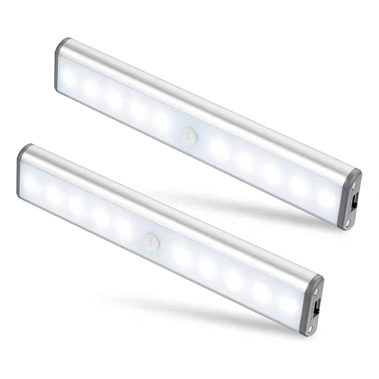 Moston 10 LED Magnetic Motion Sensor Wardrobe Closet Lights,Auto On/Off Under Cupboard Cabinet Lighting,Rechargeable Battery Powered Sensing Night Light,Stick-on Anywhere (Silver Aluminium,2 Pack)
