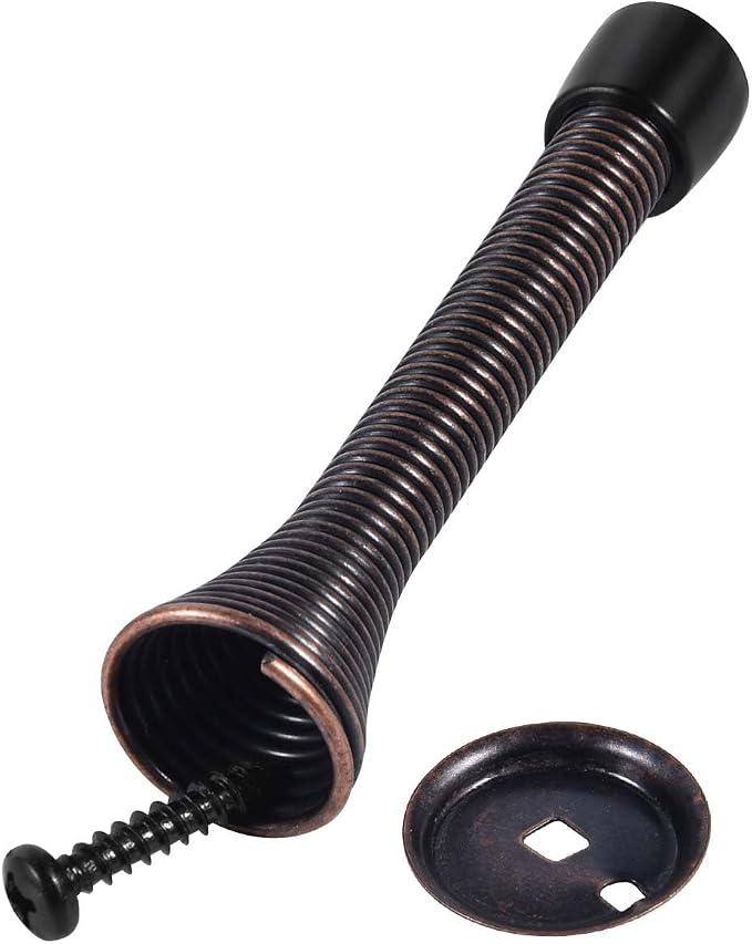 KISEER 24 Pack Spring Door Stops 3 1/4 Inch Flexible Heavy Duty Spring Door Stopper with RustProof Screw Rubber Bumper Tips (Antique Brass)