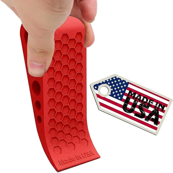 Door Stoppers for Bottom of Door Premium Floor Rubber Door Stop Wedge Made in USA Heavy Duty Honeycomb Design for Carpet, Tile, Ideal for Home, School, Commercial,Red 3 Pack