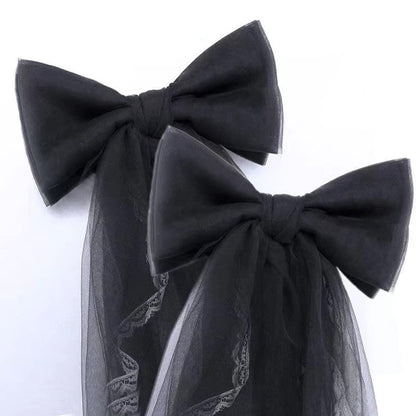 Turbokey 2 Pcs Gauze Curtain Tieback Silk Ribbon Bowknot Tie Back Clips Sweet Lace Curtain Holdbacks Buckle for Nursery Bedroom Decor Tassels Home Office Window Decorative Drapes (Black)