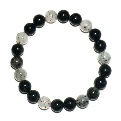 TaHLga 8MM Black Rutilated Quartz Bracelet | Natural Rutilated Quartz Gemstones | Bring Luck Wealth Courage | Protection from Evil | Gift