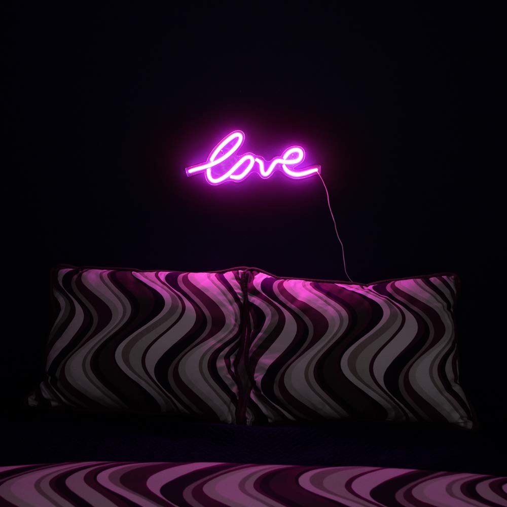 Isaac Jacobs 17.5" x 7" inch LED Neon Pink “Love” Wall Sign For Cool Light, Wall Art, Bedroom Decorations, Home Accessories, Party, Valentines Day, and Holiday Decor: Powered by USB Wire (LOVE)