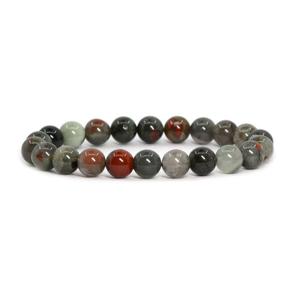 Justinstones Natural African Bloodstone Gemstone 8mm Round Beads Stretch Bracelet 7 Inch Unisex