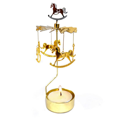 COMZPLIFE Carousel Spinning Tea Light Candle Holder, Gold Metal Rotary Candle Holder for Birthday, Wedding, Anniversary, Party, Table Decoration, Home Decor(2Pcs)