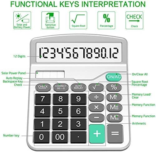 Calculator, 3 Pack Standard Functional Desktop Calculator Solar and AA Battery Dual Power Electronic Calculator with 12-Digit Large Display (2 Basic Black&1 Updated Silver)
