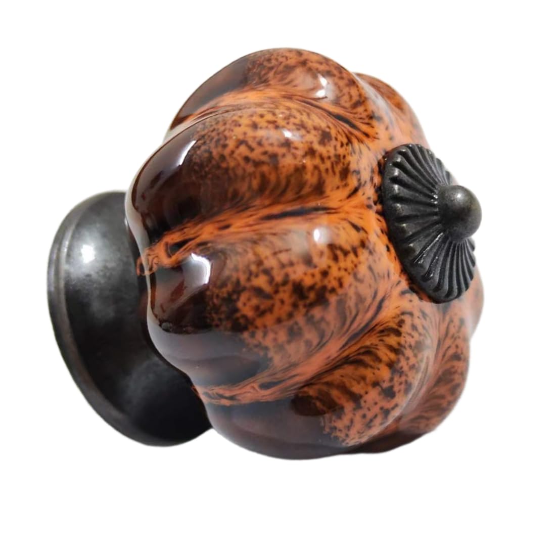 Wannianmu 10 Pack Vintage Ceramic Pumpkin Cabinet Knobs, Kitchen Cabinet Drawers Dresser Cupboard Pull Handles Door Pulls with 5 Kinds of Screws (Leopard Print -Orange)