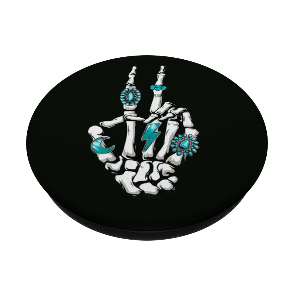 Skeleton Turquoise Hand Western Vibes Rodeo Cowboy Cowgirl PopSockets Standard PopGrip