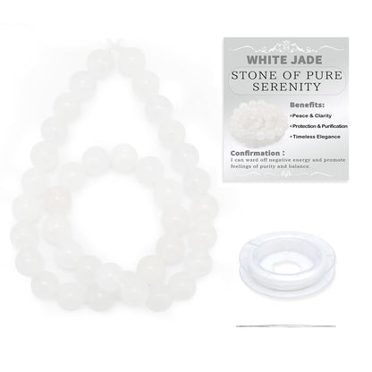 CMBYN Natural Stone Beads Round Genuine Real Stone Beading Strand Loose Gemstones DIY Smooth Bead for Bracelet Necklace Earrings Jewelry Making (White Jade, 10mm 36 Pieces)