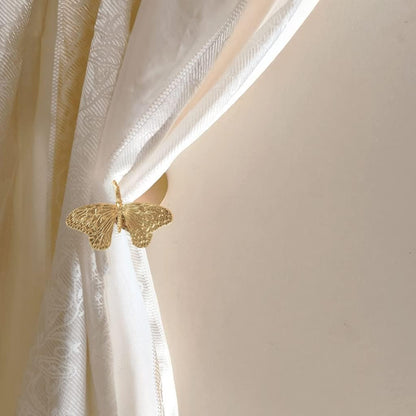 Brass Curtain Holdbacks 2 Pack, Polished Gold Butterfly Curtain Tiebacks Wall Mounted, Heavy Duty Curtain Hooks for Home Window Decoration Living Room Bedroom