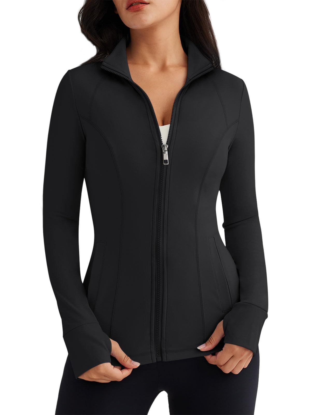 Trendy Queen Womens Lightweight Zip Up Jackets 2025 Athletic Hoodies Fall Gym Shirts Running Workout Clothes with Pocket Black S
