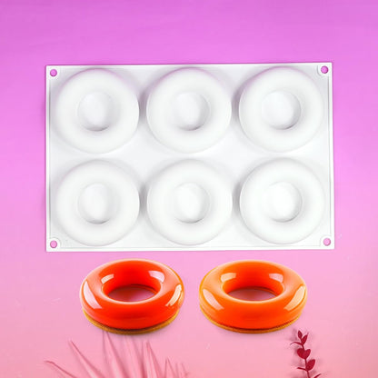 ANGOOD 3D Donut Silicone Mold, Cupcake Baking Pan Mousse Tray Molds, Kitchen Cake Decorating Fondant Mould for Pumpkin Shaped Baking Mousse Cake, 6-Cavity Non-Stick Silicone Moulds (D_ Donut)